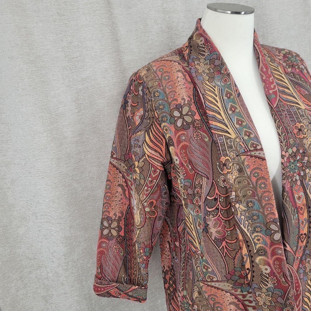 Blazer Smoking Jacket Swing Coat Jacquard Tapestry Abstract Paisley Vintage 80s - Picture 2 of 15